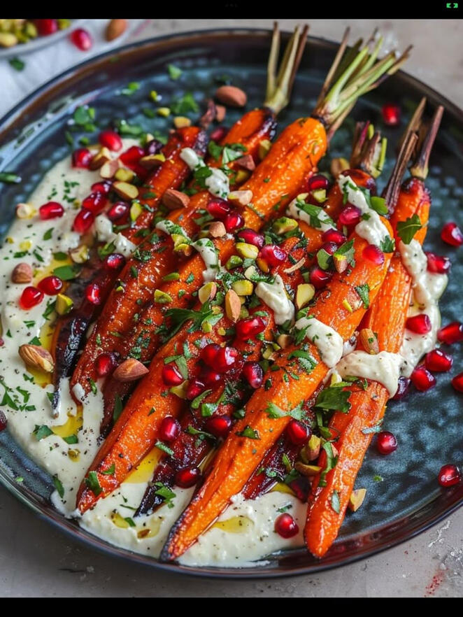 Maple Roasted Carrots with Tahini, Pomegranate, & Pistachios Maple Roasted Carrots with Tahini, Pomegranate, & Pistachios