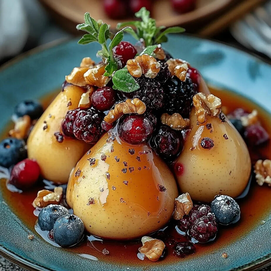 Baked Pears with Berries, Honey, Walnuts & Blue Cheese Baked Pears with Berries, Honey, Walnuts & Blue Cheese