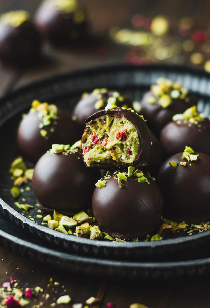 Pistachio Truffles with Raspberries Pistachio Truffles with Raspberries